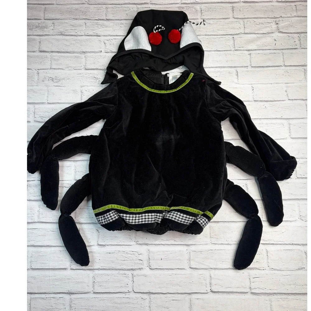 Pottery Barn Kids Spider Halloween Costume Black Velvet Plush Tunic Hood 4-6
